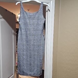 Popular Basics Black and White Checkered Midi Dress